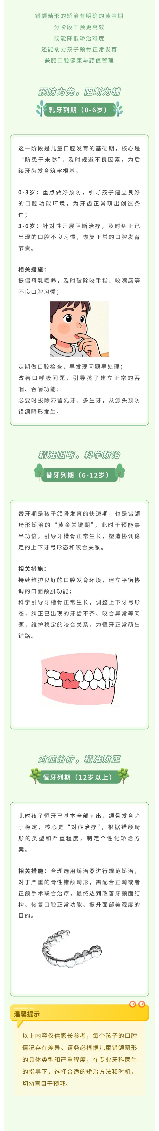  儿童错颌畸形矫治黄金期，分阶段护理指南 